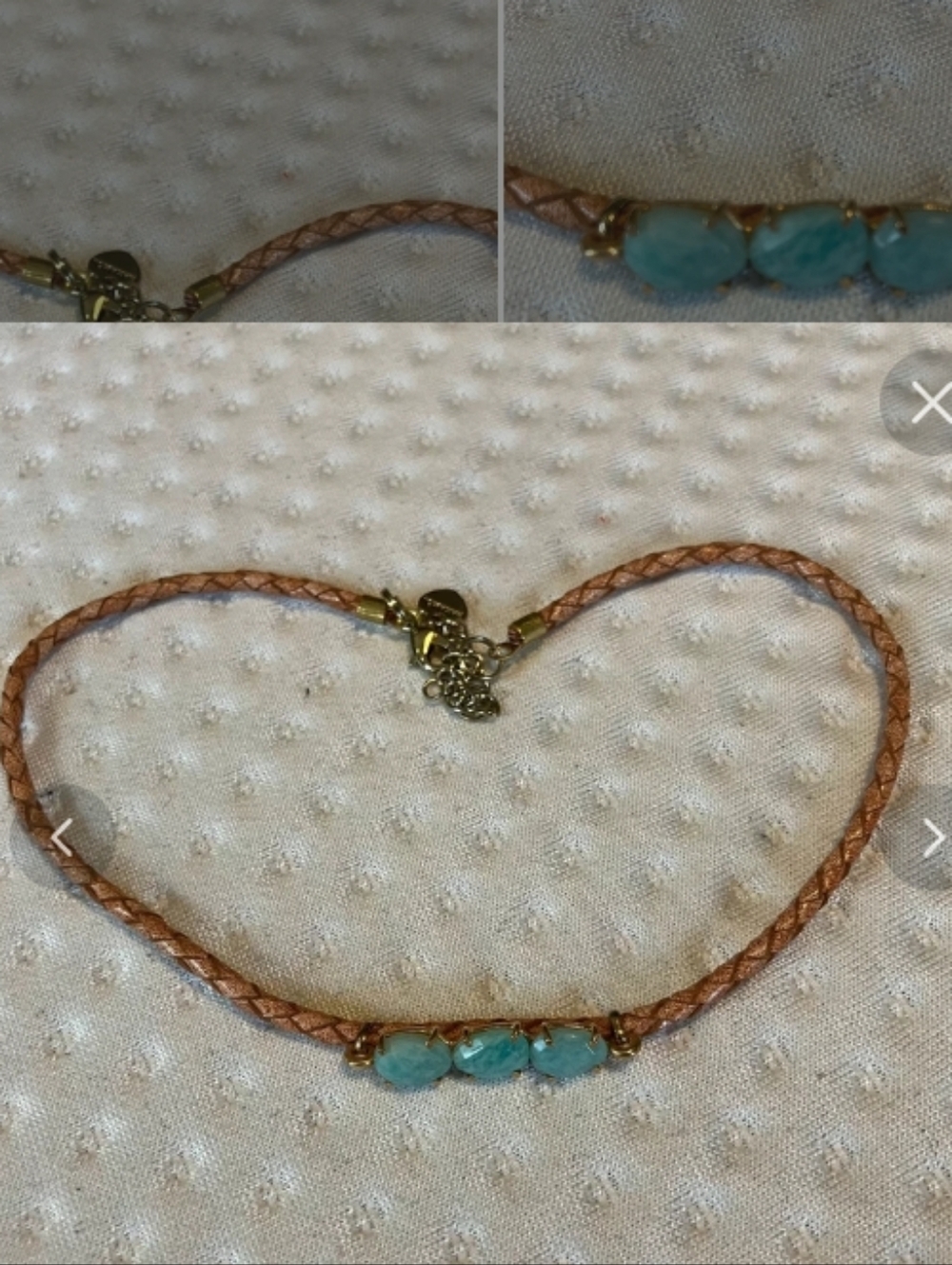Nakamol Leather Braided Tan Cord Choker with Turquoise Stones
